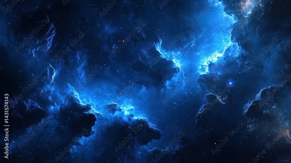 Obraz premium Cosmic Nebula, Blue Gaseous Clouds, Space Exploration, Stars Background, Science Fiction