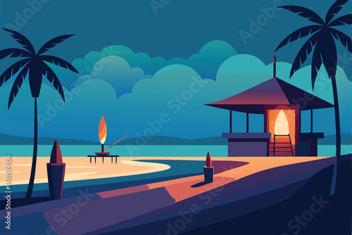 tiki-bar-on-beach-with-surfboards-and-torches