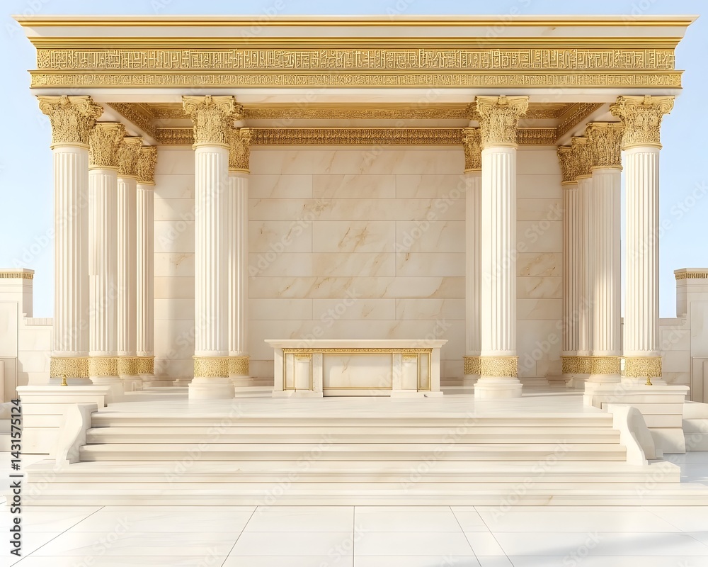 Fototapeta premium Ancient marble temple with golden trim and steps