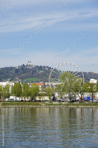 A riverside embankment in Linz, the river Danube, Austria       