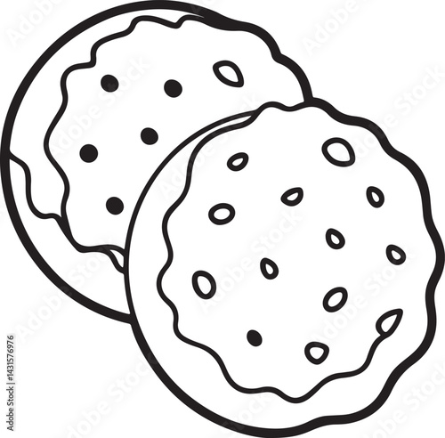 chocolate chip cookie line art, black outline, vector and illustration, coloring book page line art drawing