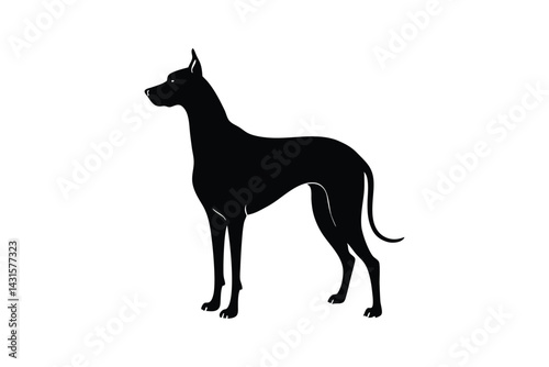 Silhouette art drawing of a Great Dane standing tall.eps