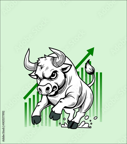 Bull run or bullish market trend in crypto currency or stocks. Trade exchange background, up arrow graph for increase in rates.
