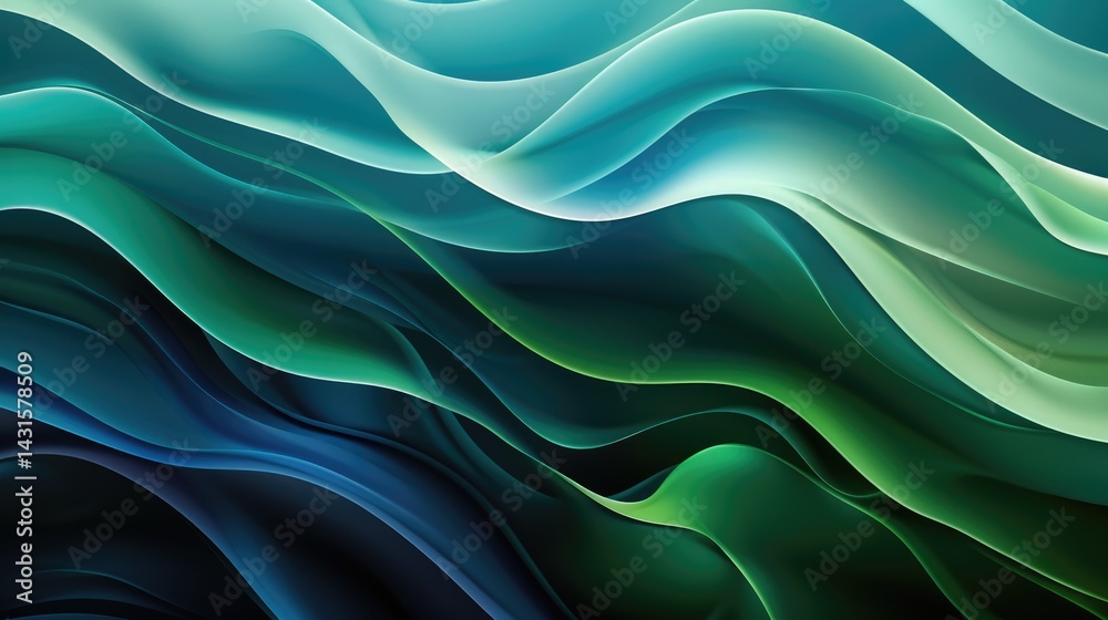 Fototapeta premium Abstract green color wave flowing express the energetic signal. Seamless texture of vividness curve swirling convey sense of harmony and wonderful scene perfect for effect and graphic design. AIG51.