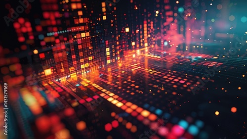 Wallpaper Mural Abstract picture of neon light particle with digital technology style design connecting become dynamic of electric wave movement represent about flowing of data or structure of network system. AIG53. Torontodigital.ca