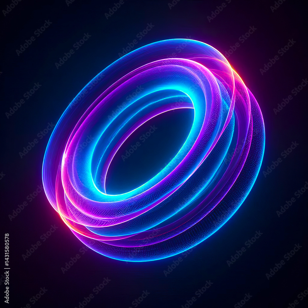 Naklejka premium Abstract Glowing Circular Light Trails in Pink and Blue 