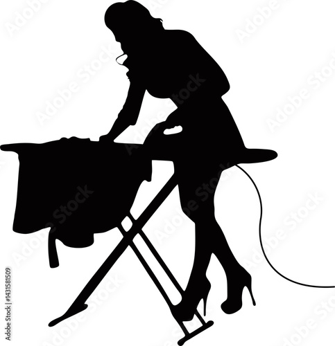 silhouette of a lady ironing clothes