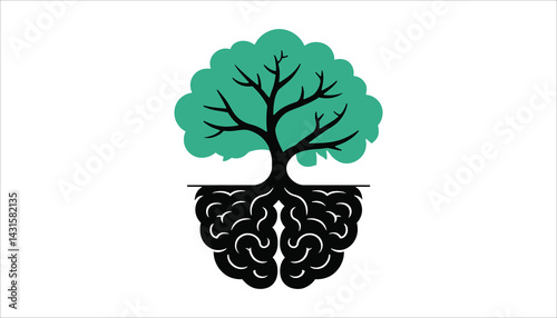 Tree and Brain Combined Illustration – Symbolizing Nature and Mind Connection