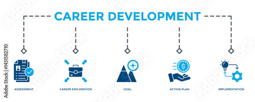 Career Development Banner Icon Vector Illustration. Two Tone Blue Style. Can Be Used To Create Any Design