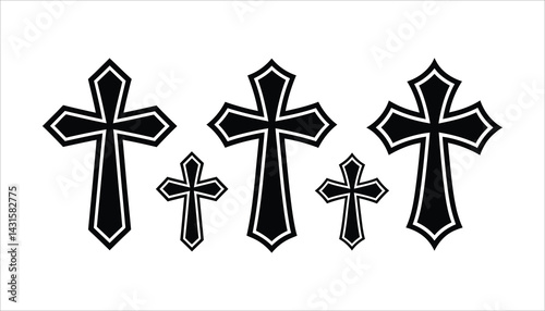 Black Cross Silhouettes in Various Sizes – Religious Symbol Design photo
