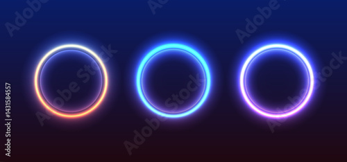 Colorful neon lights flashing in green, blue, white, pink, and violet on an abstract background. Circle ,rectangle, hexagon different shapes background vector design. Background with glowing swirls o