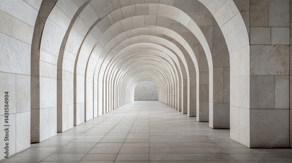 Empty Archway Corridor, Light and Space, Architectural Perspective, Interior Empty Archway Corridor, Light and Space, Architectural Perspective, Interior