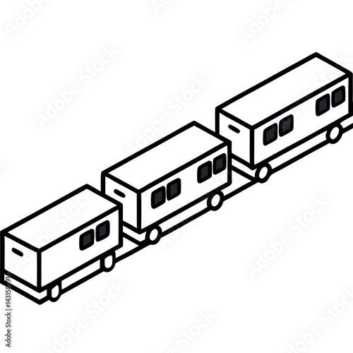 Clean Vector Illustration of a Multi-Car Passenger Train in Line Art Style