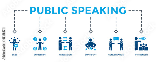 Public Speaking Banner Icon Vector Illustration. Two Tone Blue Style. Can Be Used To Create Any Design