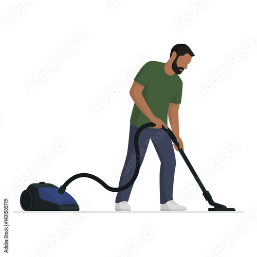 Man cleaning the floor using a vacuum cleaner
