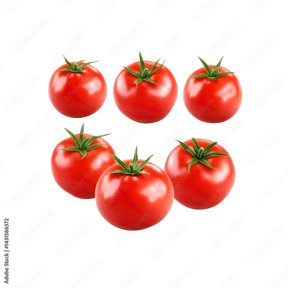 Six Ripe Red Tomatoes Isolated on Transparent Background