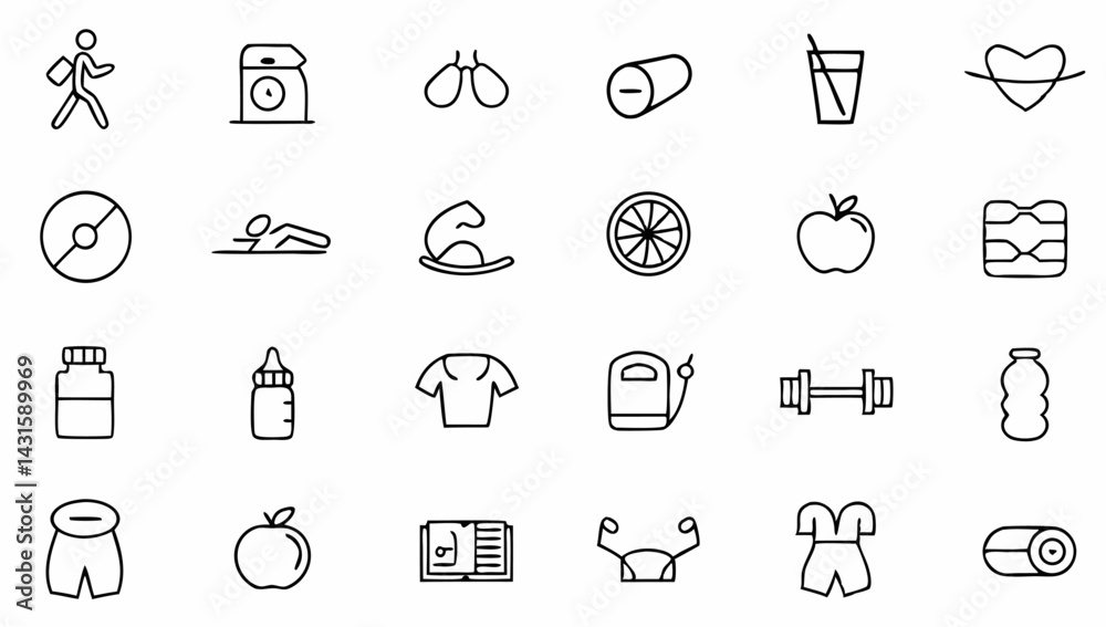 Fototapeta premium sport and fitness set of web icons in line style (1).eps