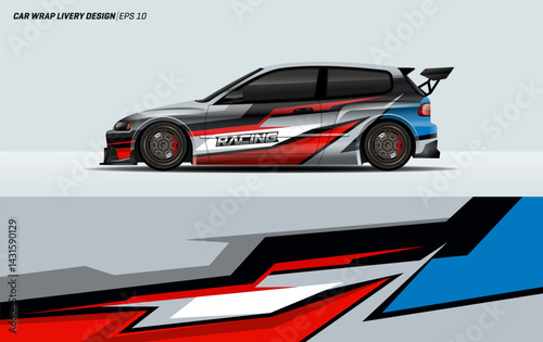 Sporty car wrap livery graphic design. Abstract stripe racing for wrap vehicle