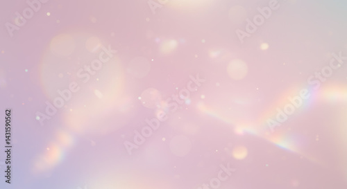 Scattered small bright particles with larger circular bokeh and subtle rainbow light refractions on transparent background