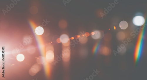 Scattered out-of-focus circular bokeh, abstract shapes with vibrant rainbow colours from light refraction on transparent background