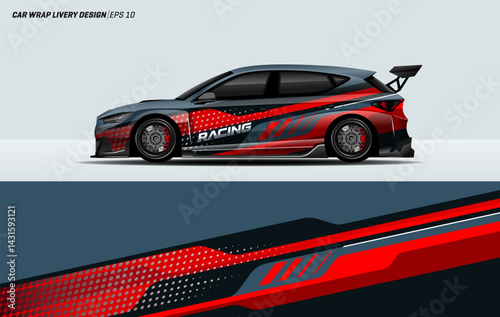 Car wrap livery design. Hatchback wrap design with racing style