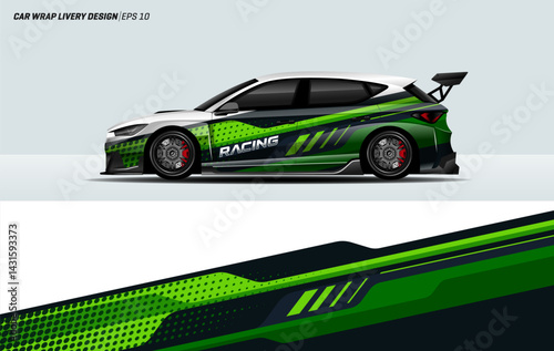 Car wrap livery design. Hatchback wrap design with racing style