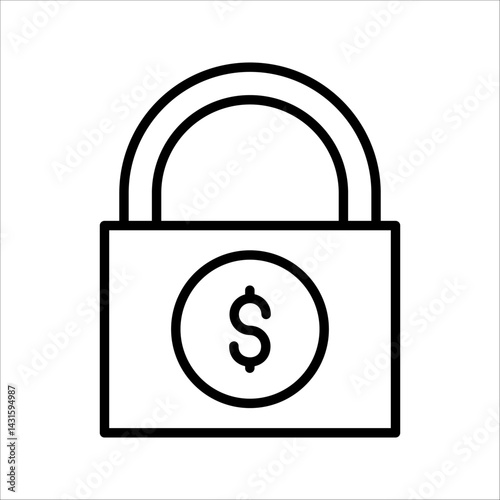Lock dollar money Icon Symbol isolated white background. vector illustration. color editable.