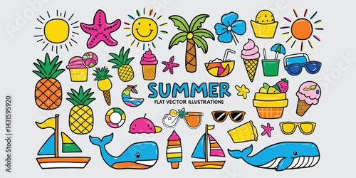 Summer Fun With Tropical Elements Illustration Collection	