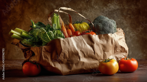 Obraz na płótnie Brown Paper Bag Filled with Fresh Vegetables w salonie