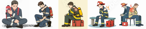 firefighter vector is having shoulder pain