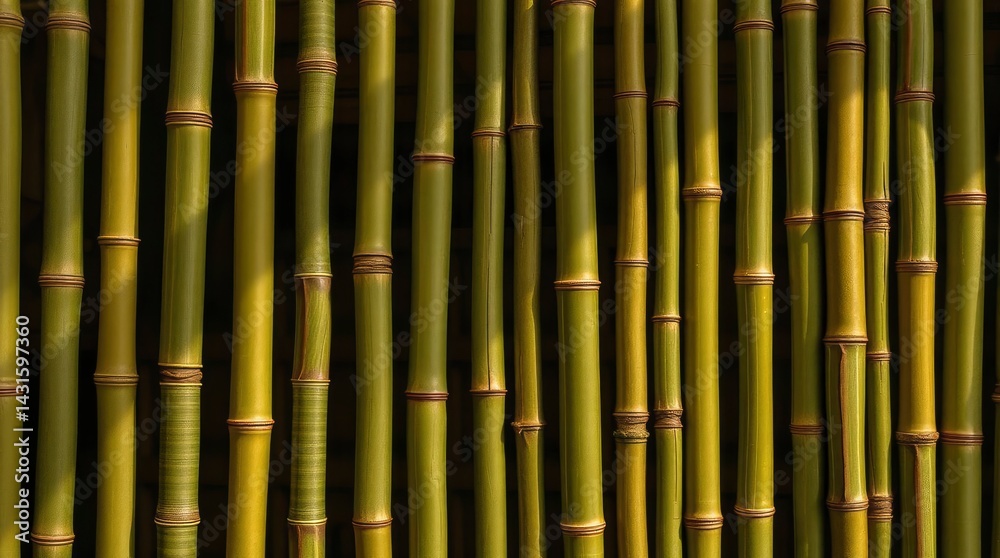 Naklejka premium Green Bamboo Stalks Arranged Vertically Natural Background
