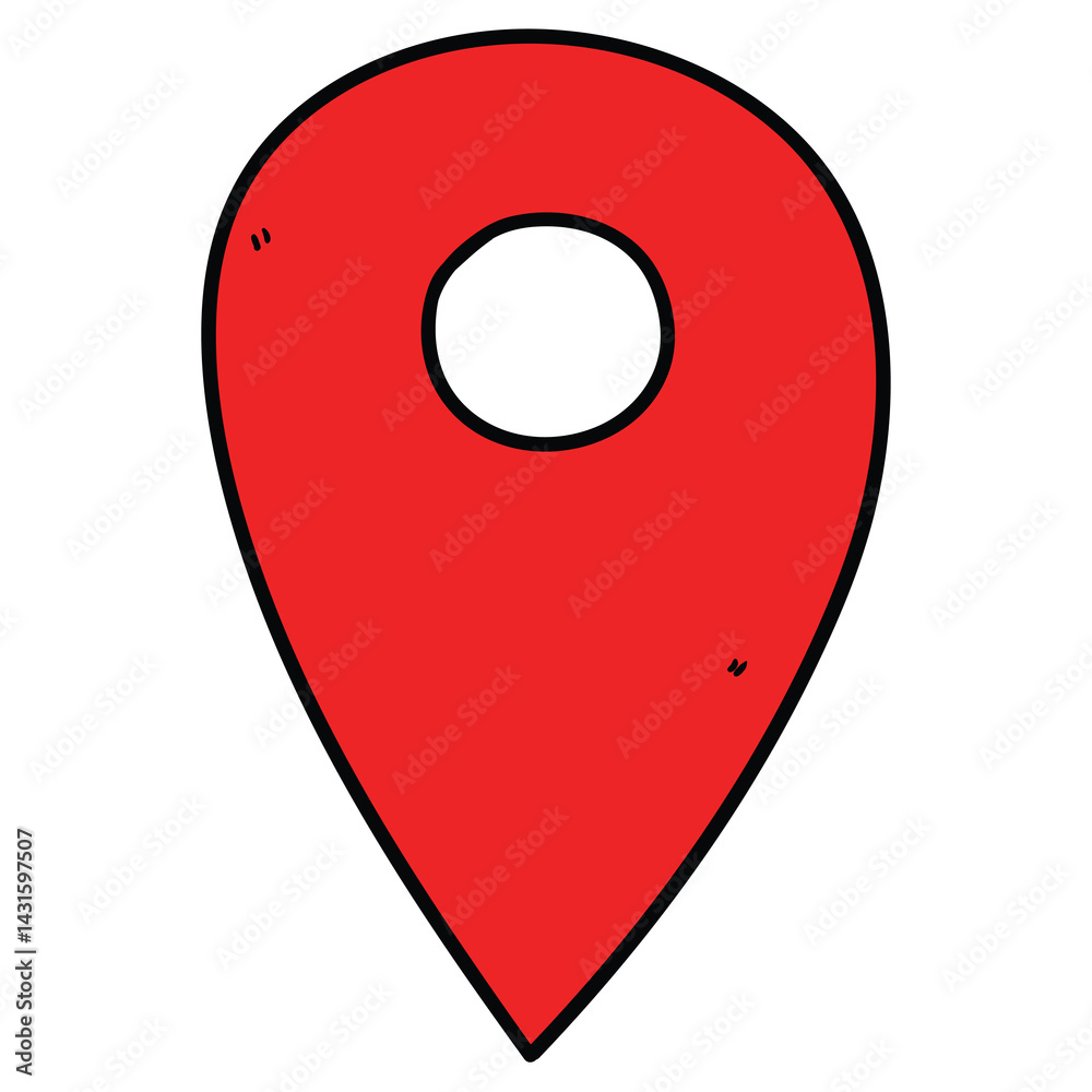 Hand drawn cartoon red map pin icon on white background. Hand drawn cartoon red map pin icon on white background.