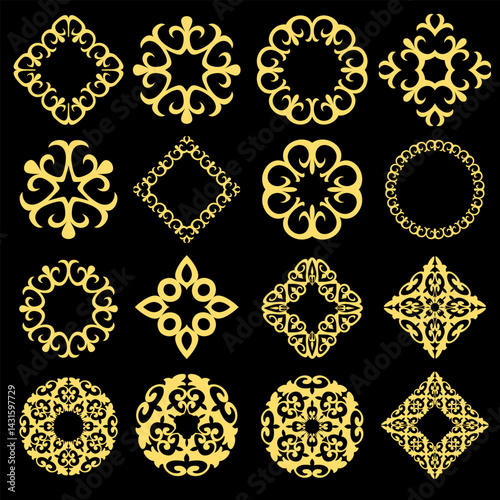 Traditional Ethnic Kazakhstan Motif Gold Decoration Vector