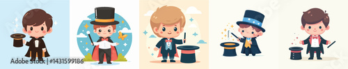 little boy character vector in magician costume