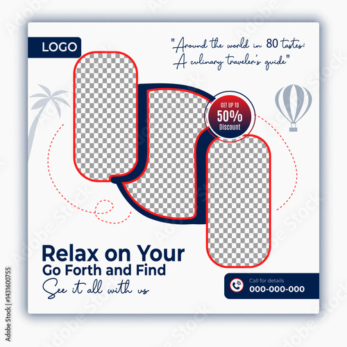 Travel and tour social media posts and web banner square design template
