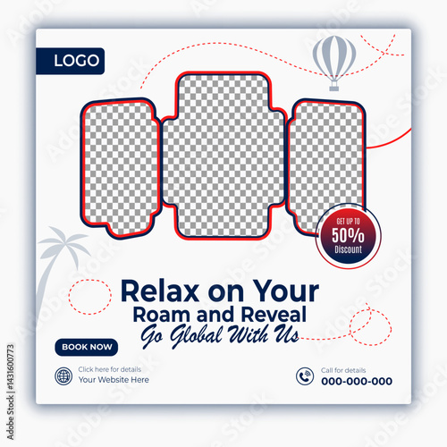 Travel and tour social media posts and web banner square design template