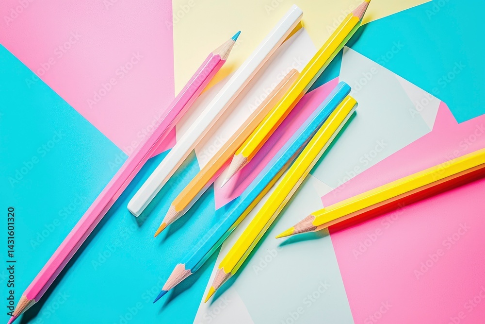 Fototapeta premium Colorful Pencils Arranged on Pastel Background