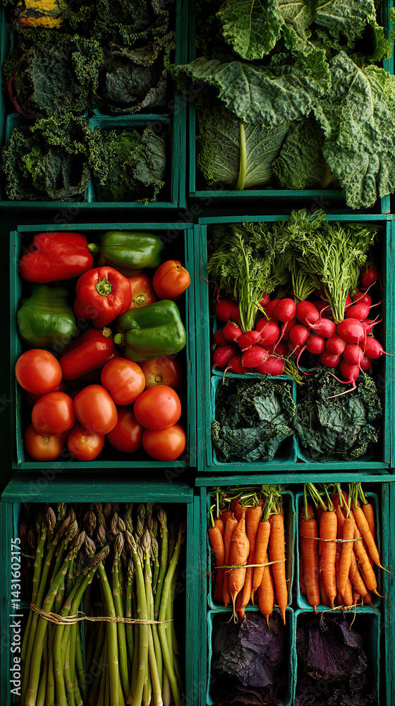 Assorted Fresh Vegetables in Crates