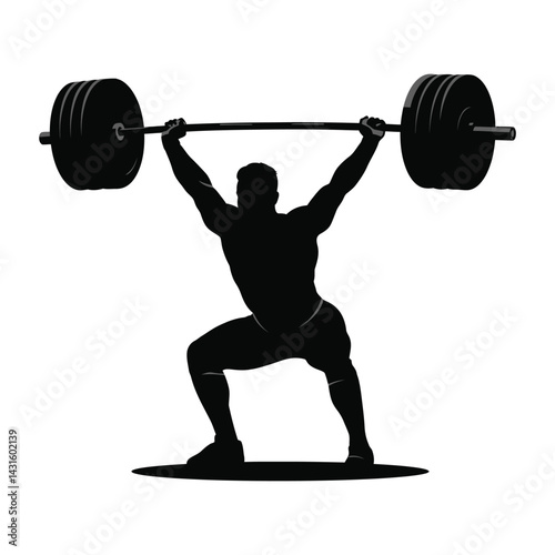 weightlifter holding a barbell overhead silhouette vector design art and illustration 
