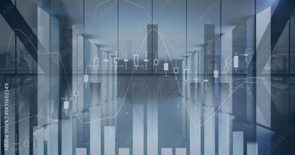 Fototapeta premium Image of financial data processing over walking crowd