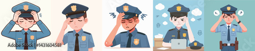 vector young policeman having a headache