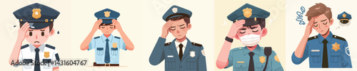 vector young policeman having a headache