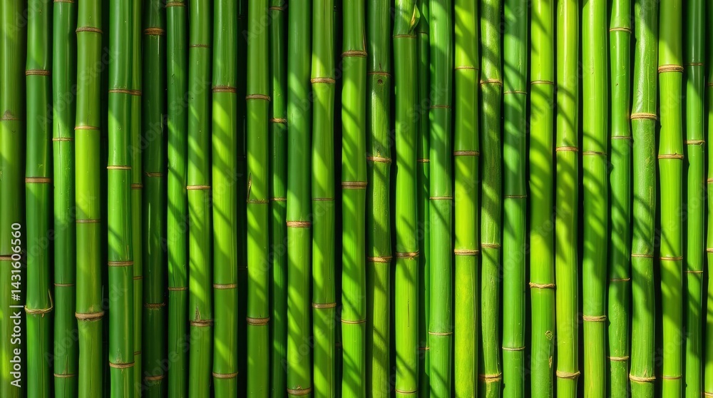 Fototapeta premium Green Bamboo Stalks Background with Natural Shadows and Texture