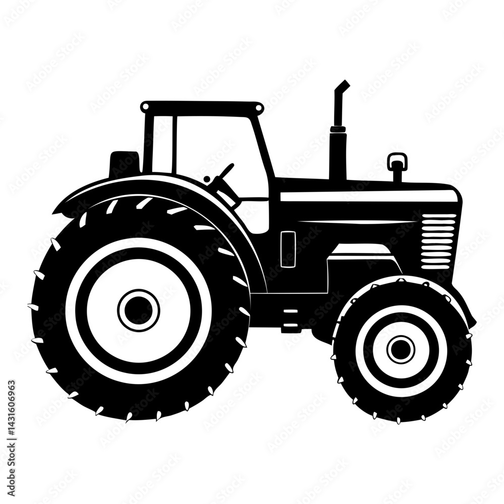 Obraz premium Farm tractor, black silhouette Idea for logo design isolated on a transparent background