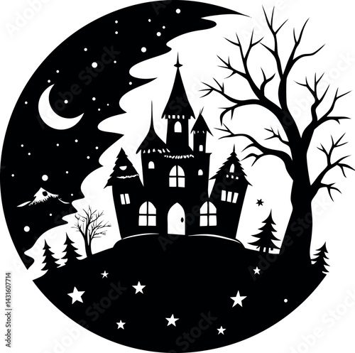 Spooky Halloween Night With Stars And Fog