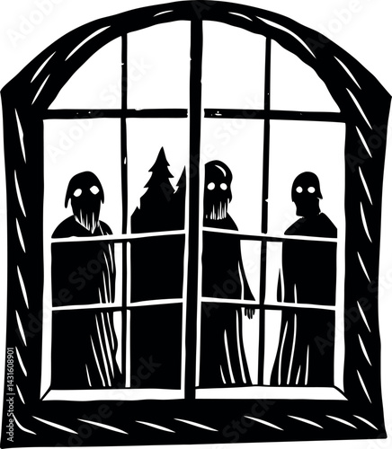 Spooky Window With Shadowy Figures