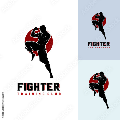 Silhouette of a muscular boxer logo design template