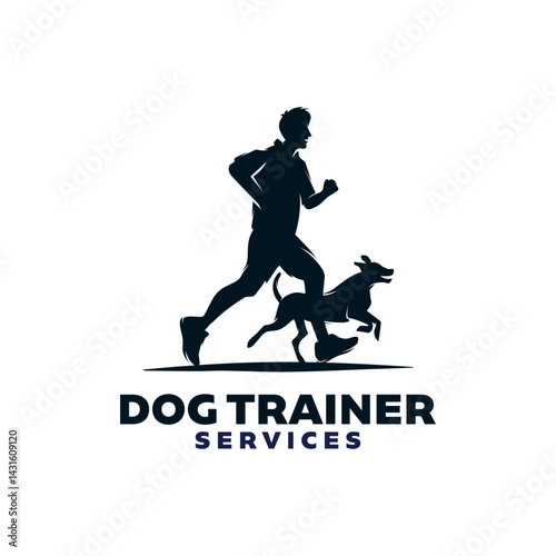 Silhouette Of Man And Dog, dog trainer logo