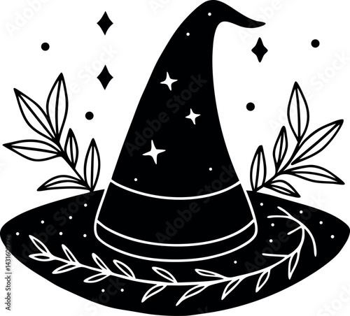 Witch Hat With Leaves And Stars