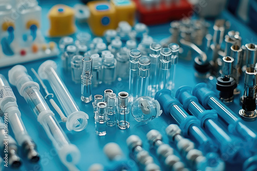 IV medical equipment including tubes and connectors on sterile surface